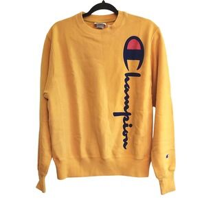 Champion Vintage Reverse Weave‎ Crewneck Sweatshirt Gold Yellow Logo Size S